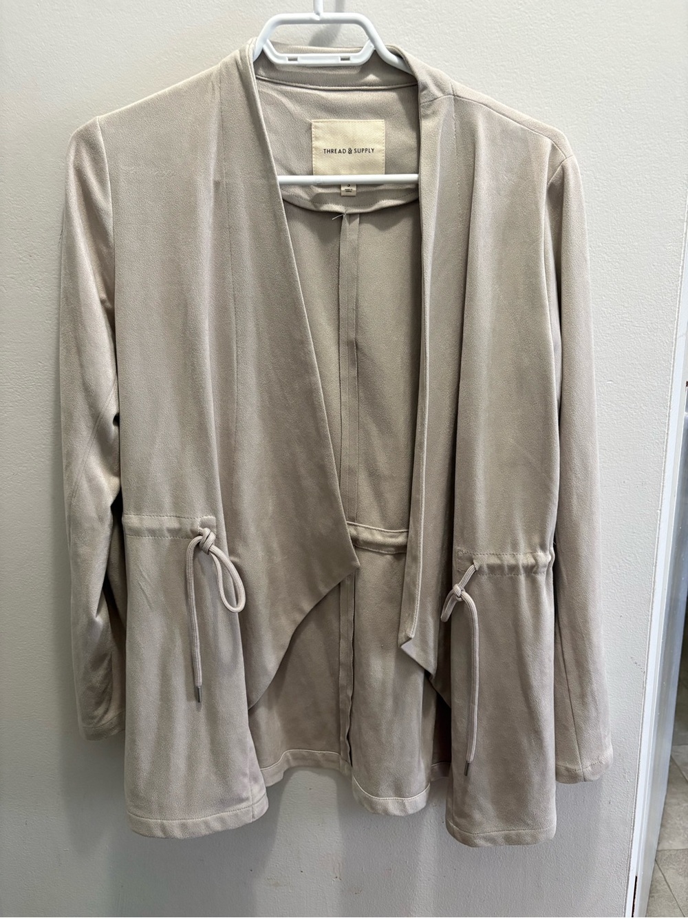 Thread & Supply Taupe Drawstring Open-Front Cardigan